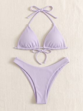 Ribbed Triangle Bikini Set in Light Lavender